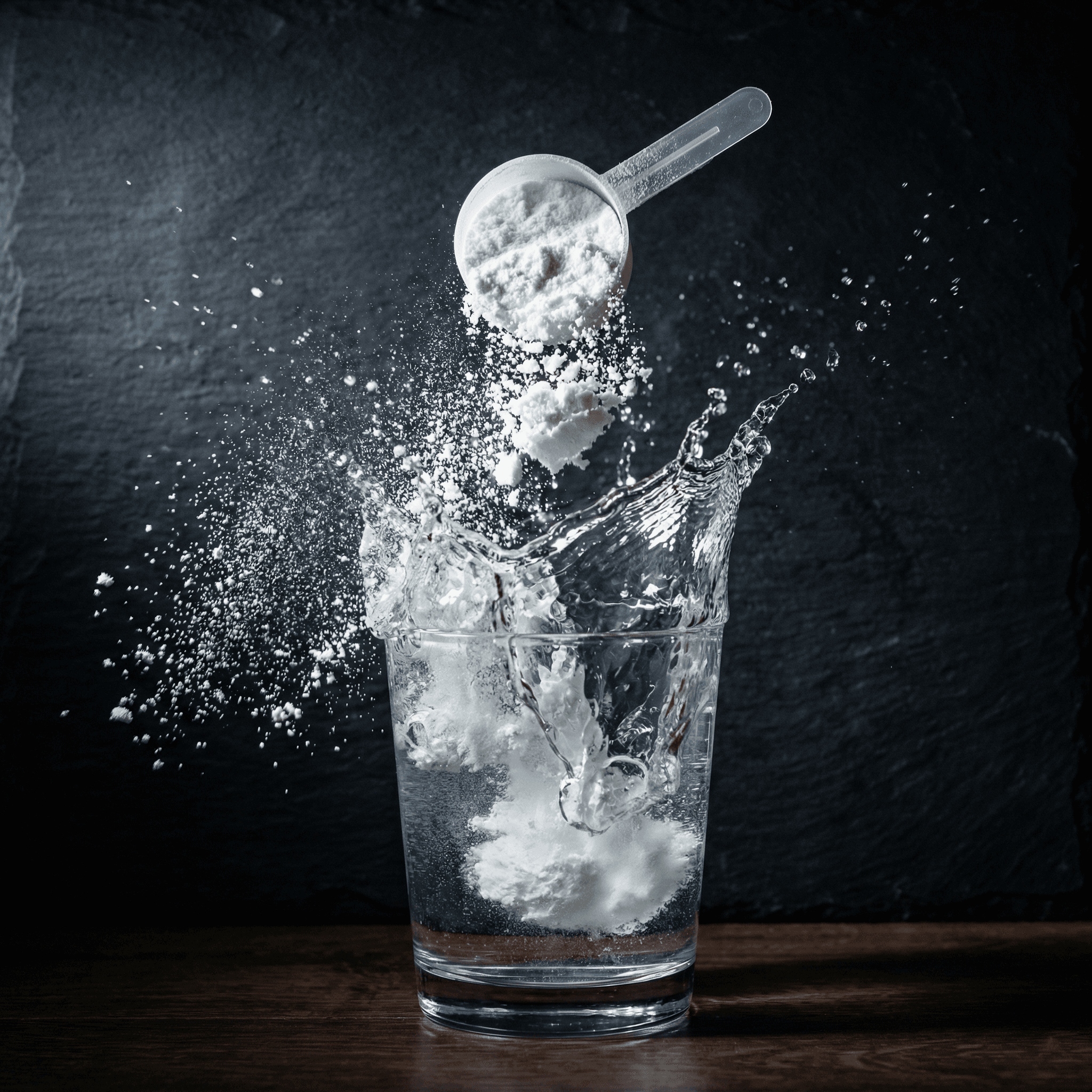 Creatine Powder Falling in Glass