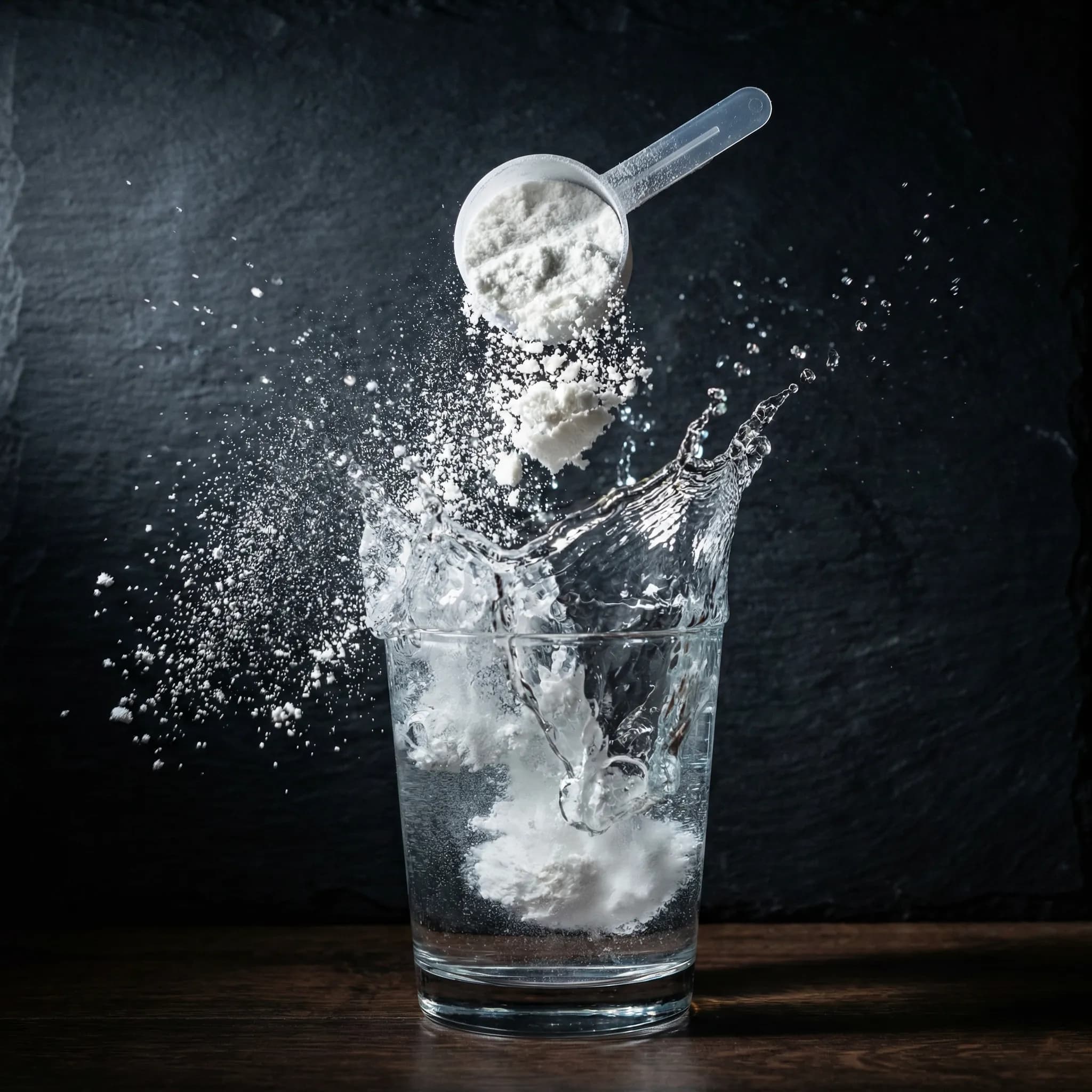 Creatine Powder Falling in Glass